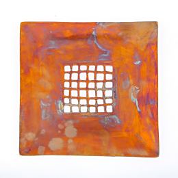 Decorative Platter - Handmade Modern Metal Tabletop Centerpiece - Carved Center - Oxidized Bronze Metal - 27x27cm (10.6'' x 10.6'')