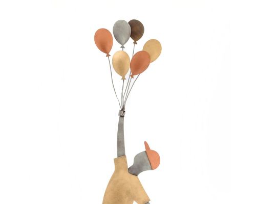 Boy with Balloons Figure - Handmade Metal Wall Art Decor, 23.6'' (60cm)