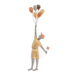 Boy with Balloons Figure - Handmade Metal Wall Art Decor, 23.6'' (60cm)