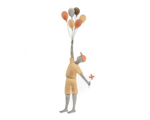 Boy with Balloons Figure - Handmade Metal Wall Art Decor, 23.6'' (60cm)