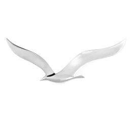 Flying Seagull Bird - Handmade Metal Wall Art Decor - Silver, Large 35cm (13.6")