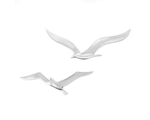 Flying Seagull Bird - Handmade Metal Wall Art Decor - Silver - Small & Large