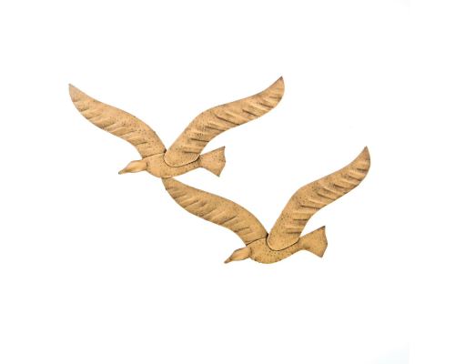 Flying Seagulls - Handmade Metal Wall Art Sculpture - Gold 19" (49cm) 