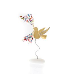 Bird Figure & Colorful Beads - Handmade Modern Metal Table Ornament, Gold Color 9.8" (25cm)