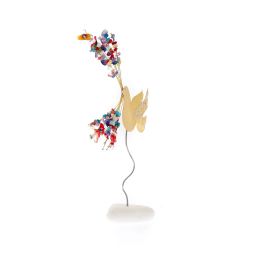 Bird Figure & Colorful Beads - Handmade Modern Metal Table Ornament, Gold Color 9.8" (25cm)