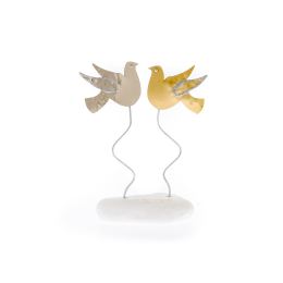 2 Birds - Handmade Modern Metal Table Ornament - Gold, Silver 