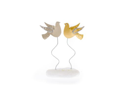 2 Birds - Handmade Modern Metal Table Ornament - Gold, Silver 