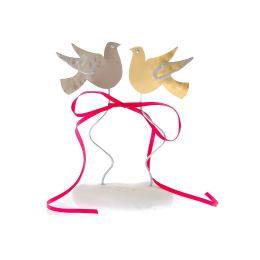 2 Birds - Handmade Modern Metal Table Ornament - Gold, Silver 