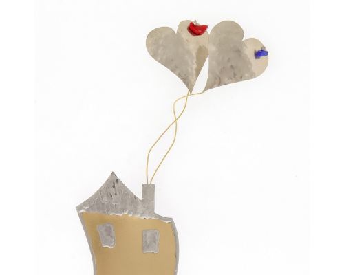 House of Love - Handmade Modern Metal Table Ornament, Gold 11" (28cm)