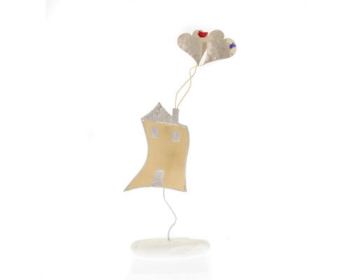 House of Love - Handmade Modern Metal Table Ornament, Gold 11" (28cm)