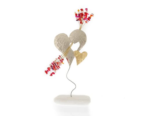 Love Heart Figure & Colorful Beads - Handmade Modern Metal Table Ornament, 11.8" (30cm)