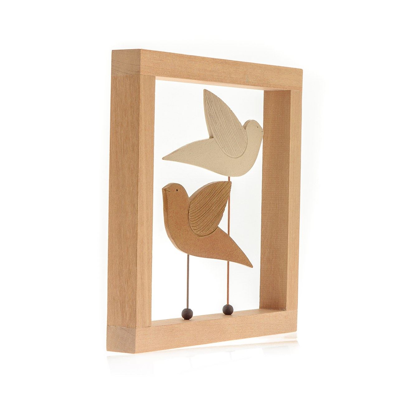 Modern 3D Birds Handmade Ceramic & Wood Frame Art Decor Ornament