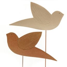 Modern 3D Birds - Handmade Ceramic & Wood Frame Art Decor Ornament - Brown & Beige 10.2" (26cm)