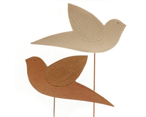 Modern 3D Birds - Handmade Ceramic & Wood Frame Art Decor Ornament - Brown & Beige 10.2" (26cm)