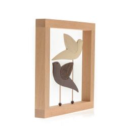 Modern 3D Birds - Handmade Ceramic & Wood Frame Art Decor Ornament - Black & Beige 10.2" (26cm)