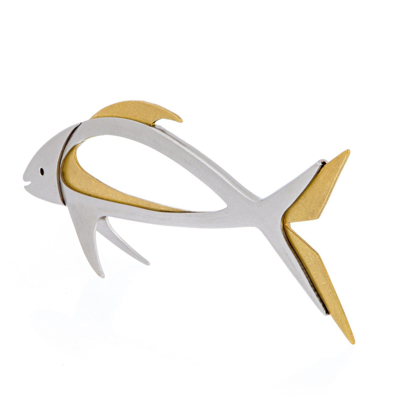 Fish Modern Sculpture Handmade Stainless Steel & Bronze Table Art