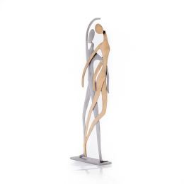 Dancing Couple Figurines - Modern Handmade Metal Table Art Decor- Silver & Gold - Small 28cm (11")