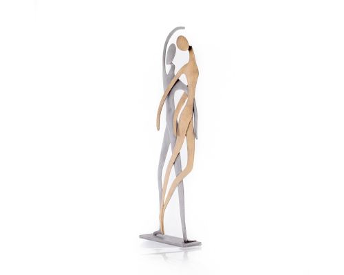 Dancing Couple Figurines - Modern Handmade Metal Table Art Decor- Silver & Gold - Small 28cm (11")