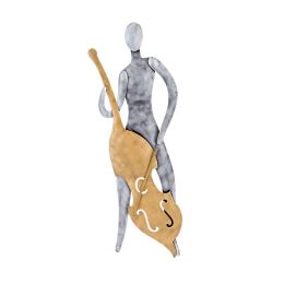 Cello Player Figurine - Modern Handmade Metal Wall Decorative Sculpture, 22" (55cm)