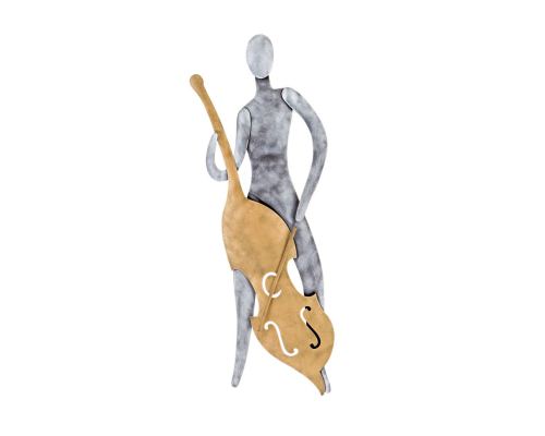 Cello Player Figurine - Modern Handmade Metal Wall Decorative Sculpture, 22" (55cm)
