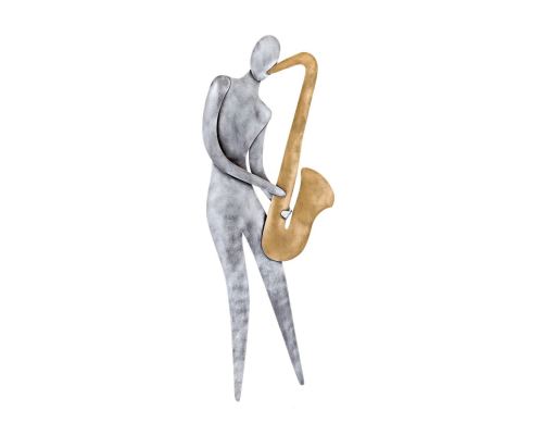 Saxophone Player Figure - Modern Handmade Metal Wall Decorative Sculpture, 23" (58cm)