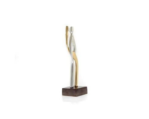 Couple's Figurine - Modern Bronze & Aluminum Sculpture - Handmade Table Decor - Gold Silver 20cm (7.9")