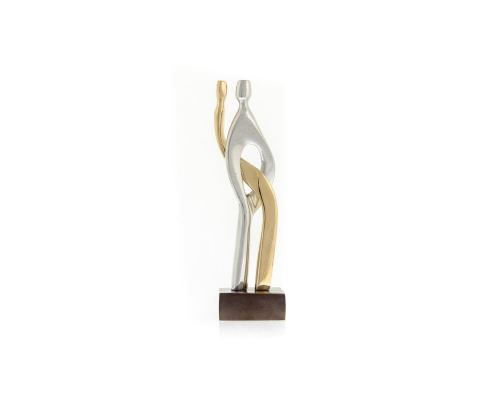 Couple's Figurine - Modern Bronze & Aluminum Sculpture - Handmade Table Decor - Gold Silver 20cm (7.9")