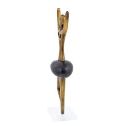 Ballet Dancer (Ballerina) Modern Metal Sculpture - Handmade Bronze & Pebble Table Art Decor, 14.1" (36cm)
