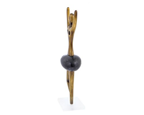 Ballet Dancer (Ballerina) Modern Metal Sculpture - Handmade Bronze & Pebble Table Art Decor, 14.1" (36cm)