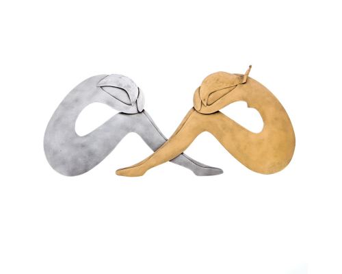 Couple's Figures - Modern Handmade Metal Wall Hanging Art Decor - Facing Each Other Style, 19" (48cm)