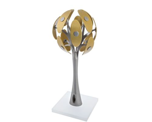 Tree Modern Sculpture - Handmade Stainless Steel & Bronze Art Table Decor - Tall Creation, 18.9" (48cm)