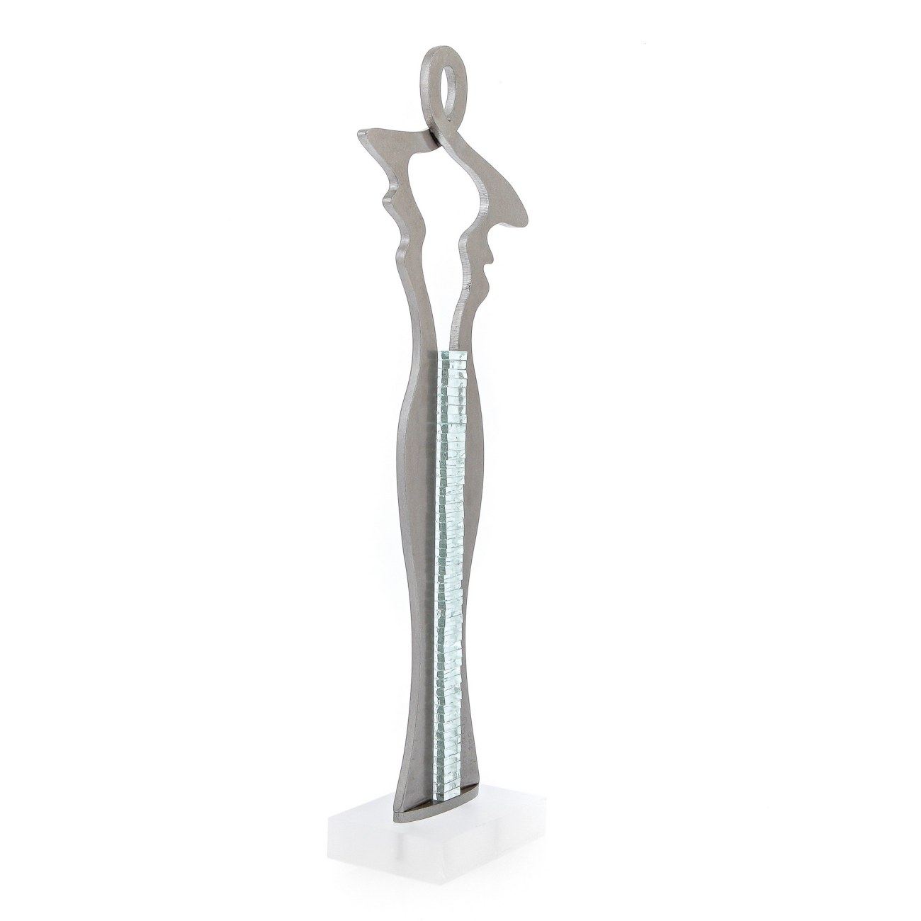 Woman Figure Modern Sculpture Handmade Stainless Steel & Glass Table