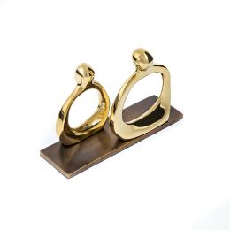 Business Card Holder - Handmade Solid Metal Desk Accessory - Figures Design, Gold