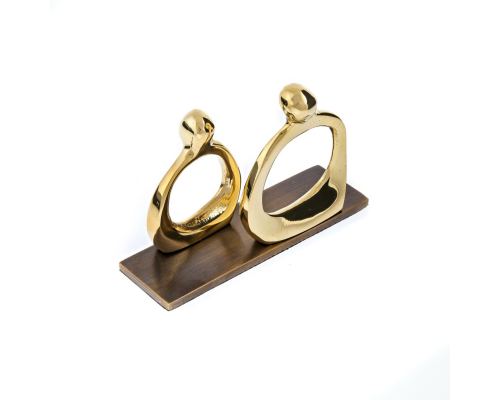 Business Card Holder - Handmade Solid Metal Desk Accessory - Figures Design, Gold