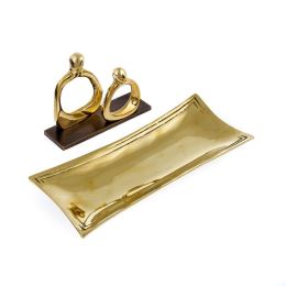 Business Card Holder - Handmade Solid Metal Desk Accessory - Figures Design, Gold