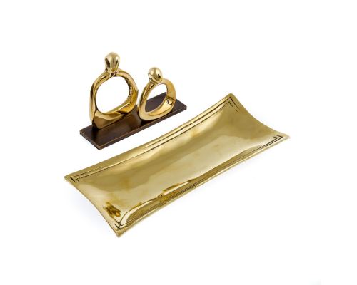 Business Card Holder - Handmade Solid Metal Desk Accessory - Figures Design, Gold