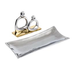 Business Card Holder - Handmade Solid Metal Desk Accessory - Figures Design, Silver