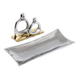 Business Card Holder - Handmade Solid Metal Desk Accessory - Figures Design, Silver