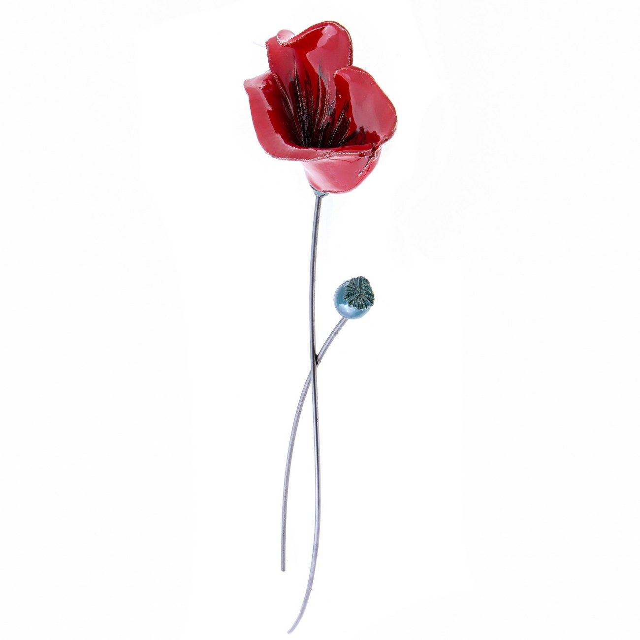 Poppy Flower Modern Ceramic Metal Wall Art Decor Sculpture