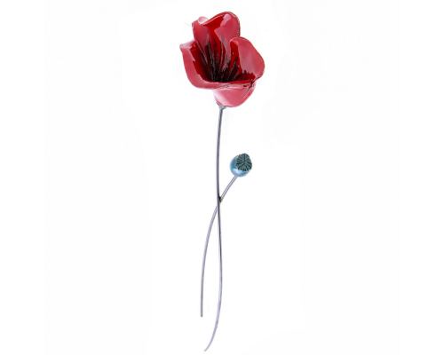 Poppy Flower - Modern Ceramic & Metal Wall Art Decor Sculpture - Unframed 37" (95cm)