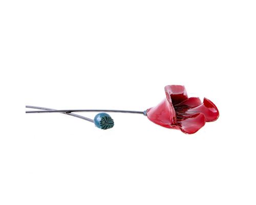 Poppy Flower - Modern Ceramic & Metal Wall Art Decor Sculpture - Unframed 37" (95cm)