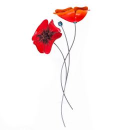 Poppy Flowers Modern Ceramic & Metal Wall Art Decor Sculpture - Large Unframed 43" (110cm)