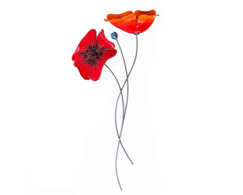 Poppy Flowers Modern Ceramic & Metal Wall Art Decor Sculpture - Large Unframed 43" (110cm)