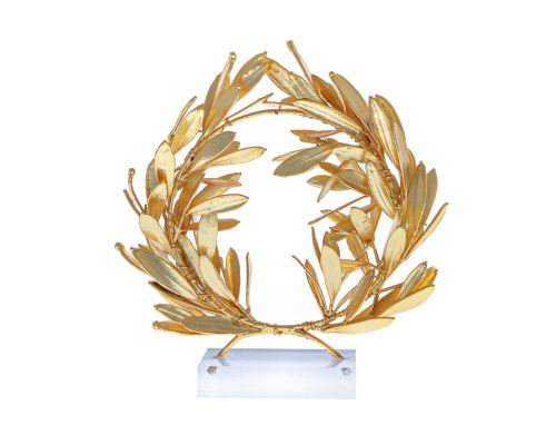 Olive Wreath - Real Natural Plant - Handmade 24 Karat Gold Plated on Plexiglass - Decor Ornament - 16cm (6.3")