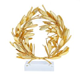 Olive Wreath - Real Natural Plant - Handmade 24 Karat Gold Plated on Plexiglass - Decor Ornament - 16cm (6.3")