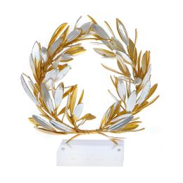 Olive Wreath - Real Natural Plant - Handmade 24 Karat Gold & 925 Sterling Silver Plated on Plexiglass - Decor Ornament - 16cm (6.3")