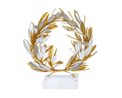 Olive Wreath - Real Natural Plant - Handmade 24 Karat Gold & 925 Sterling Silver Plated on Plexiglass - Decor Ornament - 16cm (6.3")