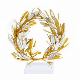 Olive Wreath - Real Natural Plant - Handmade 24 Karat Gold & 925 Sterling Silver Plated on Plexiglass - Decor Ornament - 16cm (6.3")