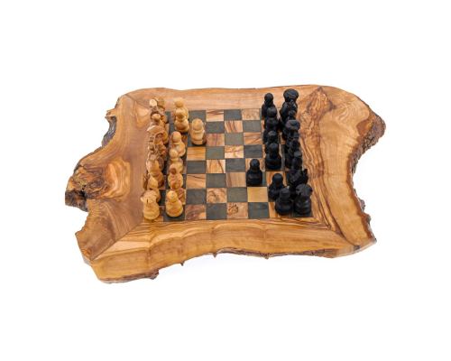 Olive Wood, Chess Set - Handmade, Rustic Style, Large 18''x18" (46x46cm) 