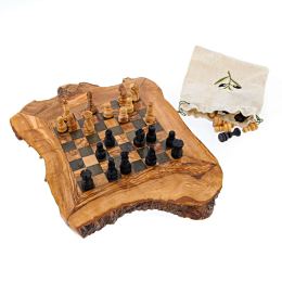 Olive Wood, Chess Set - Handmade, Rustic Style, Medium 15.7''x15.7" (40 x 40cm) 